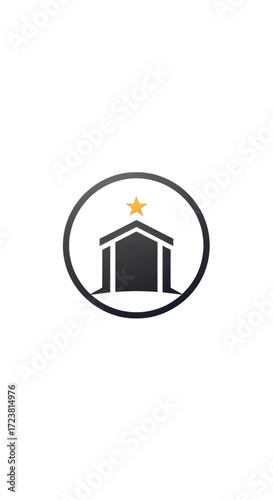 Modern building icon with star, symbolizing success and achievement