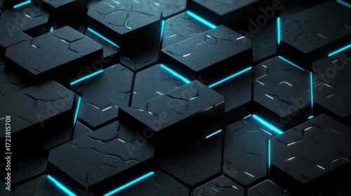 Hexagon patterns with cutting lines resemble circuit boards,