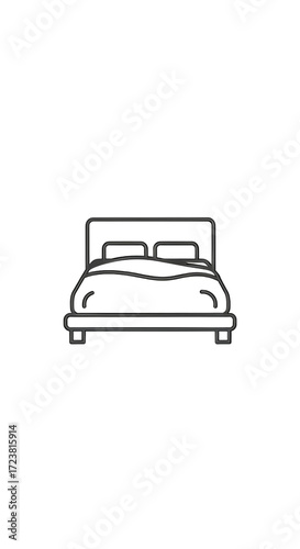 Simple line art illustration of a neatly made bed with pillows and duvet
