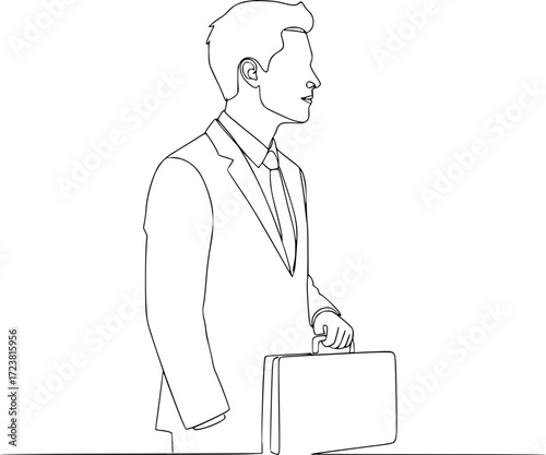 Businessman standing with briefcase wearing suit in monochrome design  