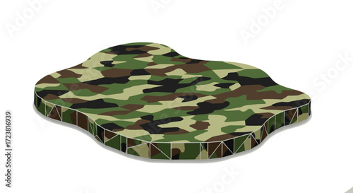 Illustration of a camouflage patterned platform with geometric sides