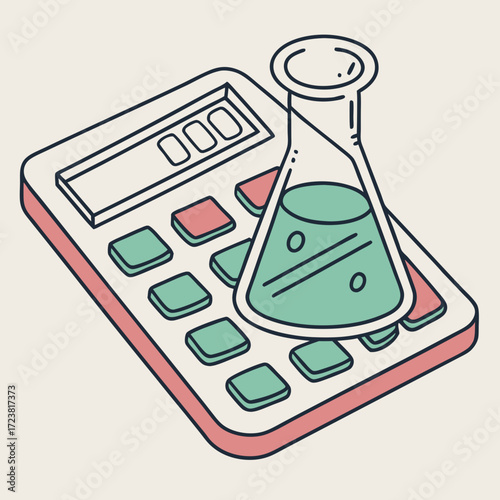 Calculator and flask illustrate science and math with a modern design
