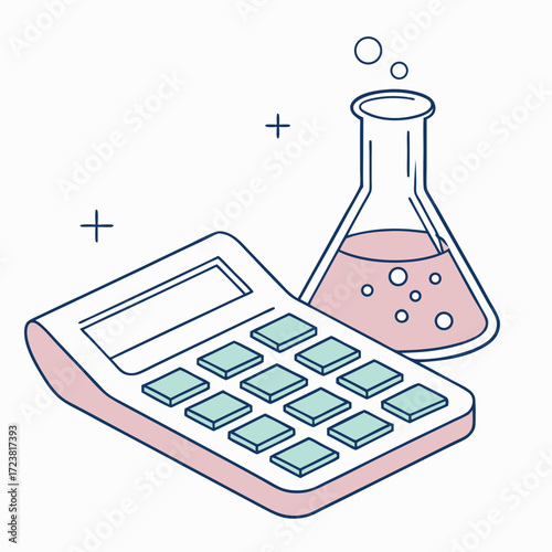 Calculator and flask represent science and math