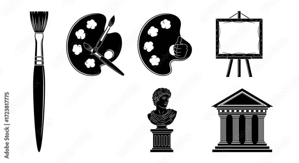 Obraz premium Illustration of artistic tools and classical elements in black and white