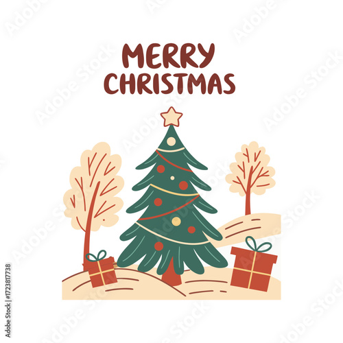 Minimalist Festive Joy Merry Christmas Vector on White Canvas