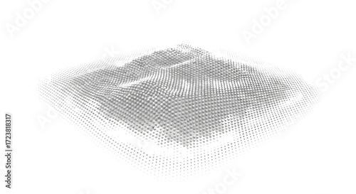 Isometric view of a square shaped structure composed of tiny gray cubes