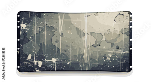 Illustration of a curved rectangular frame with splatters and scratches