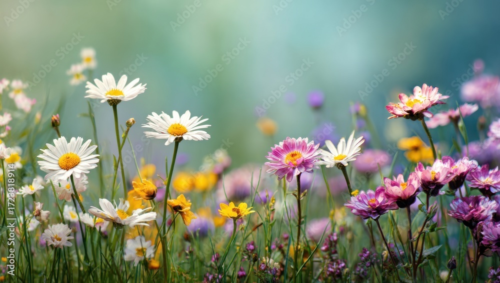 Fototapeta premium A vibrant field of wildflowers in pastel colors
