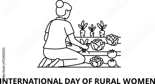 Vector illustration of woman gardening for International Day of Rural Women