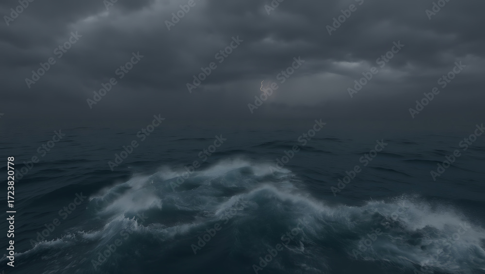 Fototapeta premium Stormy sea with dark clouds and lightning