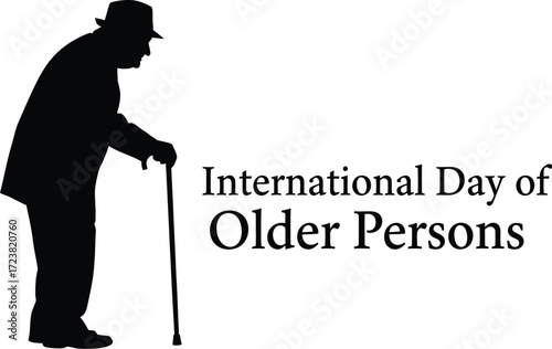 Vector art of silhouette of old man with cane for International Day of Older Persons