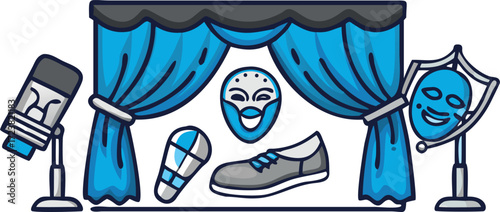 Theater, film, and performing arts equipment vector set.