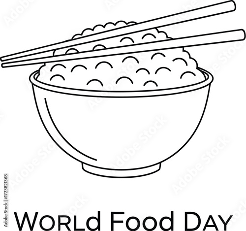 Vector art of bowl of rice with chopsticks for World Food Day