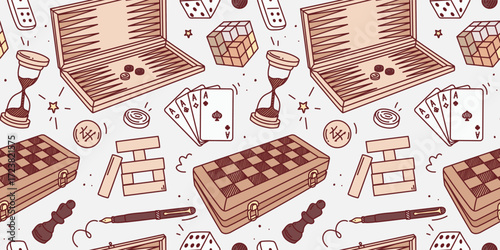A pattern of hand-drawn board games.