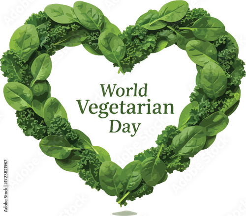 Vector art of heart shape made of fresh vegetables for World Vegetarian Day