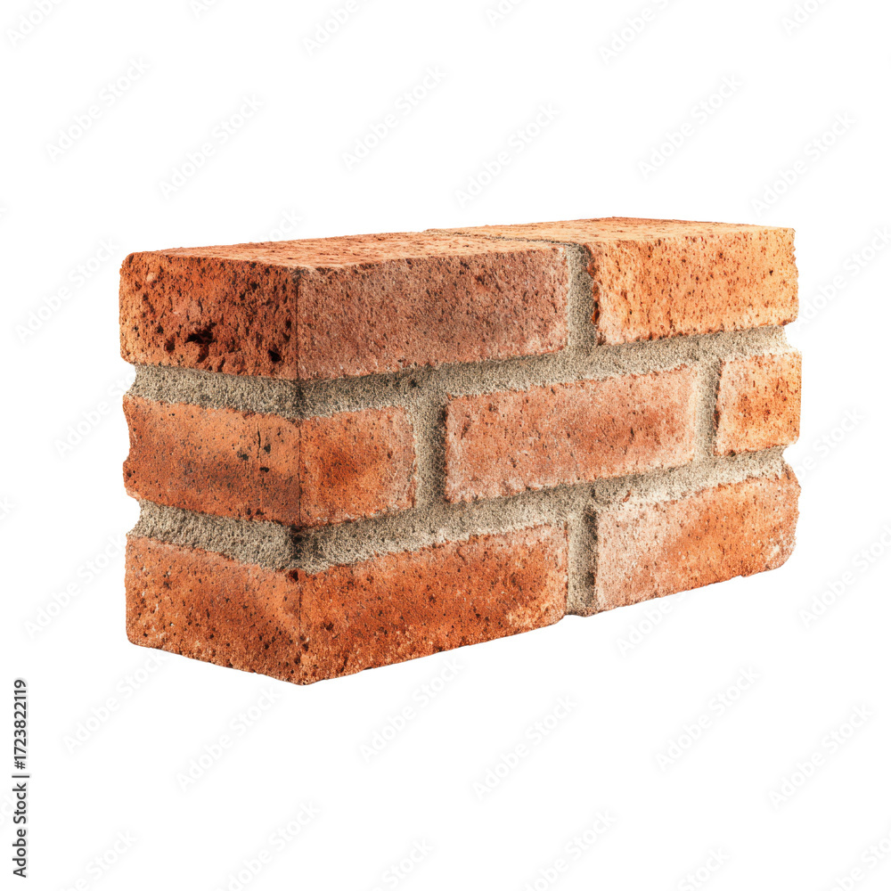 Obraz premium Red Brick Wall Section with Grey Mortar Isolated on Black Background brickwork masonry, Isolated On White, Png Transparent, Cut Out