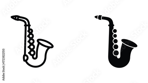 WebGroovy saxophone illustrations for music lovers and jazz enthusiasts, perfect for posters, album art, and creative projects, featuring classic musical instrument design with modern flair