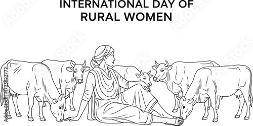 Vector art of woman with cows for International Day of Rural Women