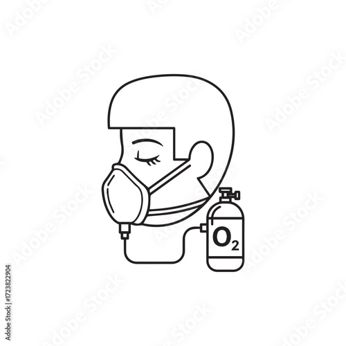 Patient wearing oxygen mask and tank line icon