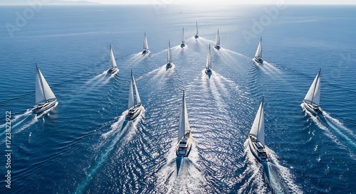 Regatta Sailing Race - Yachts Competing on Ocean.