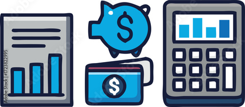 Financial analysis, savings, and accounting vector set.