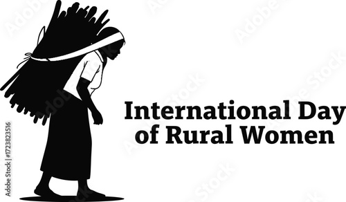 Vector art of silhouette of rural woman carrying firewood for International Day of Rural Women