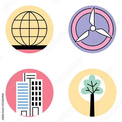Clean energy, ecology, and sustainable development linear icons vector set.