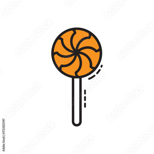 Outline icon of round pinwheel lollipop on stick