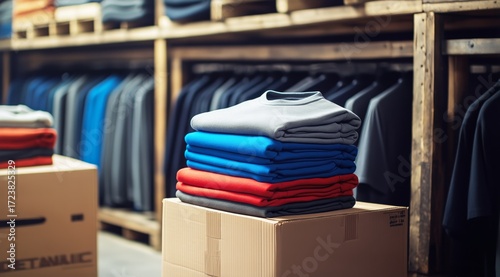 Clothing Display With Neatly Stacked Sweaters in a Retail Store Environment D...