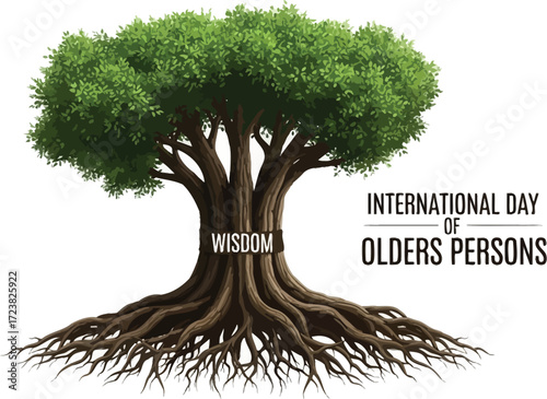 Vector art of tree of wisdom with text International Day of Older Persons