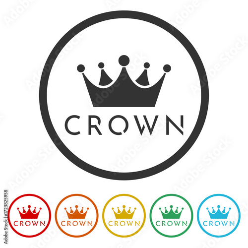 Crown abstract Logo design. Set icons in color circle buttons