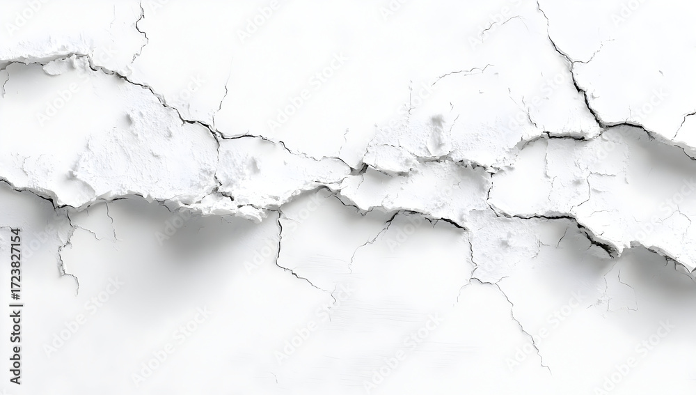 Fototapeta premium Detailed close-up of cracked white wall texture with unique patterns and depth.