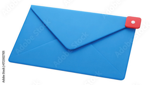 Blue envelope with a red notification icon, isolated on transparent background