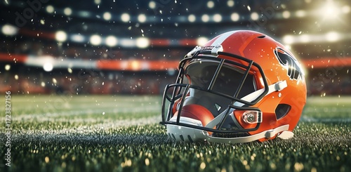 Football Helmet and Ball Resting on the Field During a Sunny Game Day at the ...