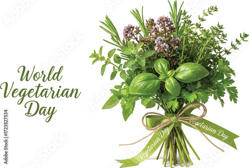 Vector art of fresh herbs bouquet for World Vegetarian Day