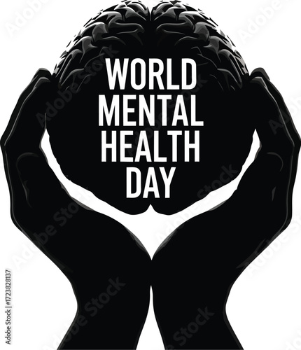 Vector art of hands holding a brain for World Mental Health Day