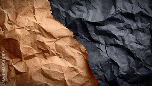Textured crumpled paper in black and brown creates a dramatic backdrop for designs.