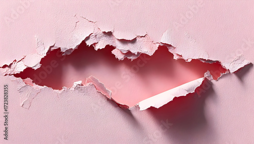 Torn pink paper revealing a soft pink background underneath, symbolizing transition.