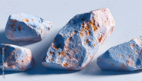 Textured rocks showcasing various colors and formations on a bright surface.