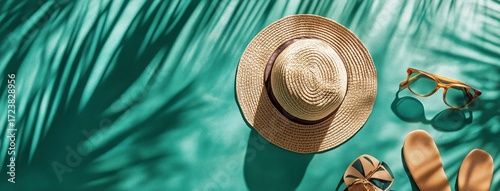 Enjoying Summer Vibes With Sunglasses, a Hat, and Stylish Footwear on a Sunny...