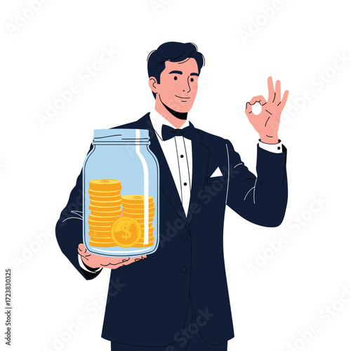 Gentleman approves of savings and financial security.