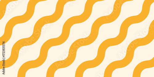 A simple abstract background design featuring a seamless pattern of bold orange wavy lines arranged diagonally. Modern vector graphic illustration for wallpaper or textile print