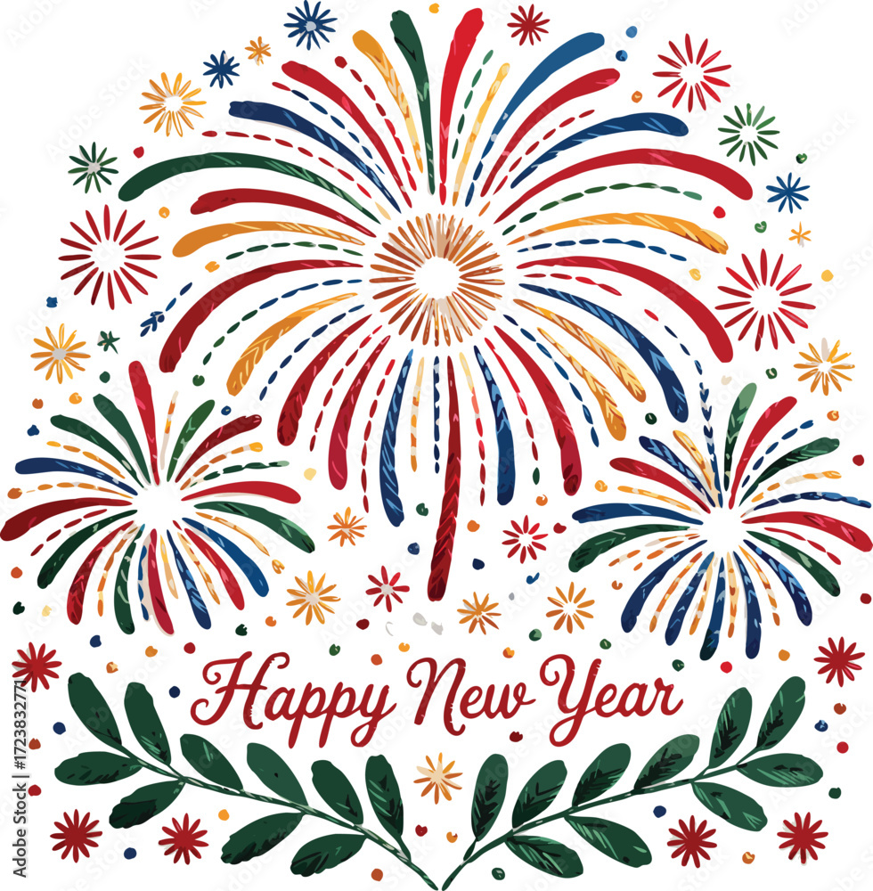 Fototapeta premium Happy New Year Embroidery Design