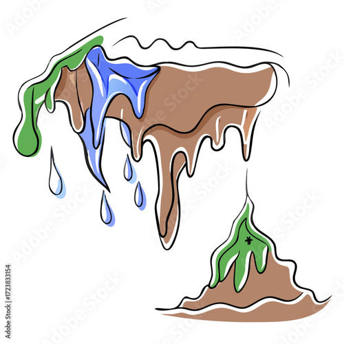 Abstract illustration of dripping paint in green, brown, and blue  