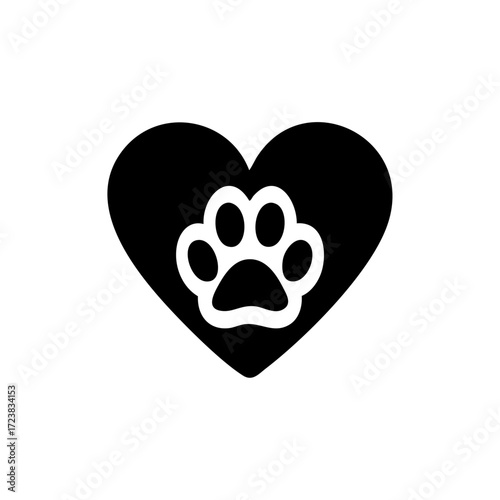 Heart shape with a paw print inside representing love for pets, adoption, and animal welfare.