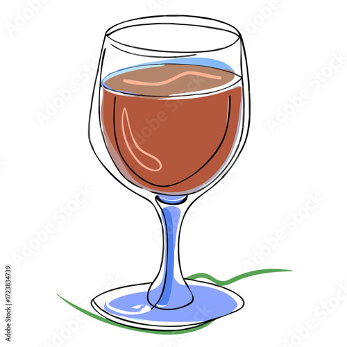 Outline of wine glass with red liquid on white background  