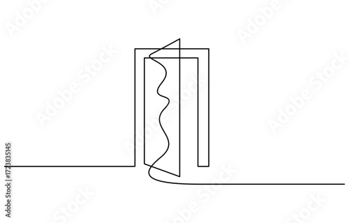 Open door with one continuous line. Single line editable drawing vector illustration
