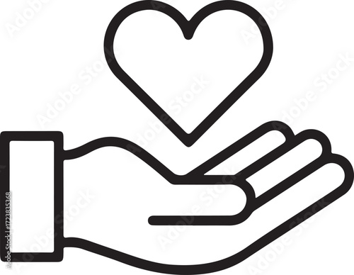 Open hand gently holding a stylized heart symbol in a simple line art style
