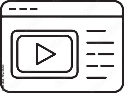 Simple line art icon of a web browser window displaying a video player