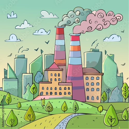 ecological factory smoke comes into the city with a lot of pollution